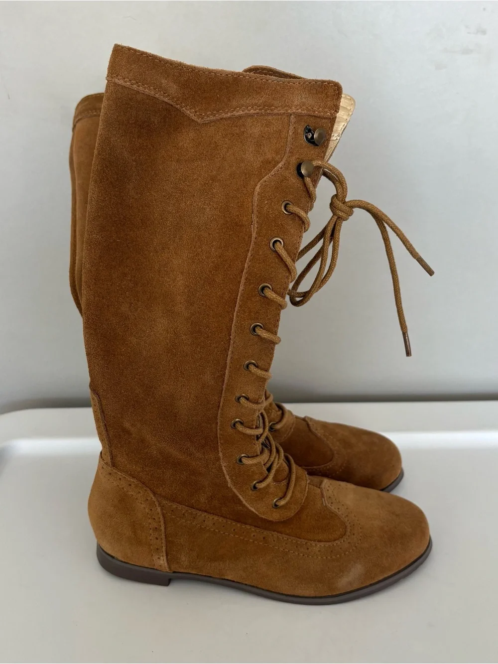 Joyfolie aelin lace up tall cow suede nutmeg color boots girls size 2Y